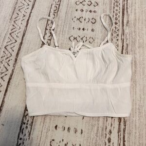 Hollister White Cropped Tie-Front Cami